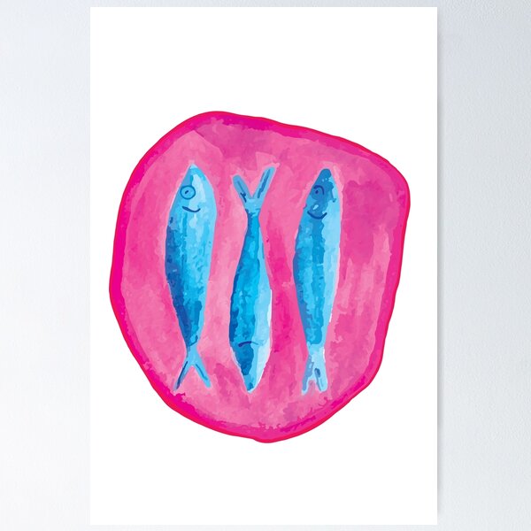 Item preview, Trio of Blue Sardines in Fuchsia Spot designed and sold by ElizabethCoelho.