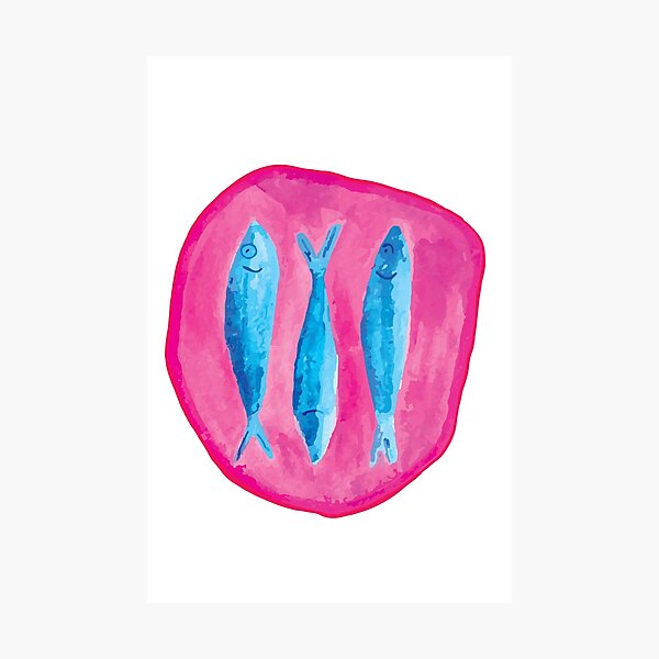 Item preview, Trio of Blue Sardines in Fuchsia Spot designed and sold by ElizabethCoelho.