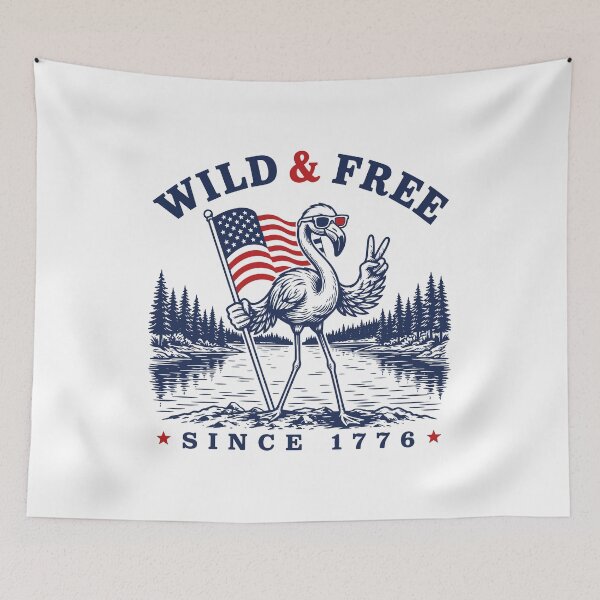 Item preview, Wild and Free Flamingo Funny 4th of July USA Flag Camping Humor designed and sold by gunaone-design.