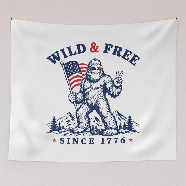 Item preview, Wild and Free Bigfoot Funny 4th of July USA Flag Camping Humor designed and sold by gunaone-design.
