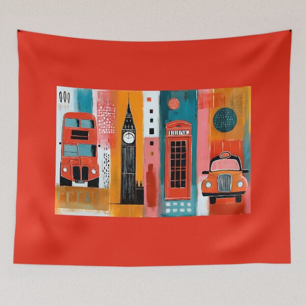 Item preview, London in Bold Color - Red Bus Big Ben and Telephone Booth in a Vibrant Urban Celebration designed and sold by OlfactoART Studio.