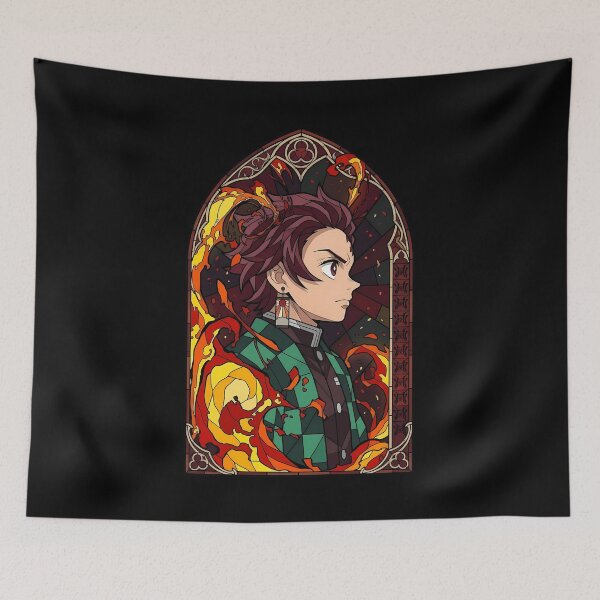 Item preview, Tanjiro Kamado Demon Slayer Flame Stained Glass Portrait designed and sold by mildaclairmo.
