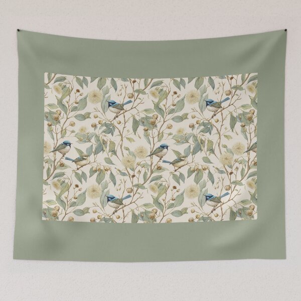 Item preview, Watercolour blue wrens in gum tree designed and sold by Bound for Wonder.