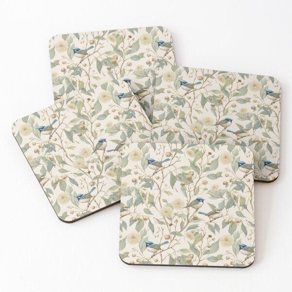 Item preview, Watercolour blue wrens in gum tree designed and sold by Bound for Wonder.