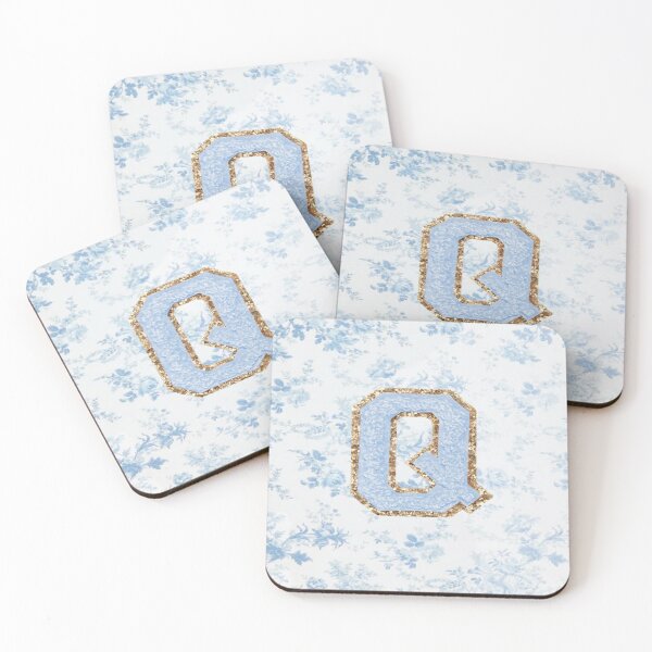Item preview, Floral blue preppy glitter monogram letter prints Q designed and sold by SimplebutSweet.