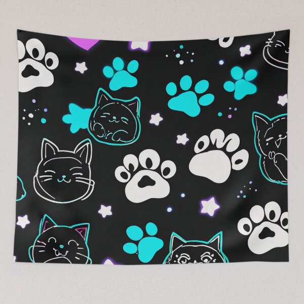 Item preview, Neon Kawaii Cat Paw Pattern Aesthetic Design designed and sold by IMuDesigner.