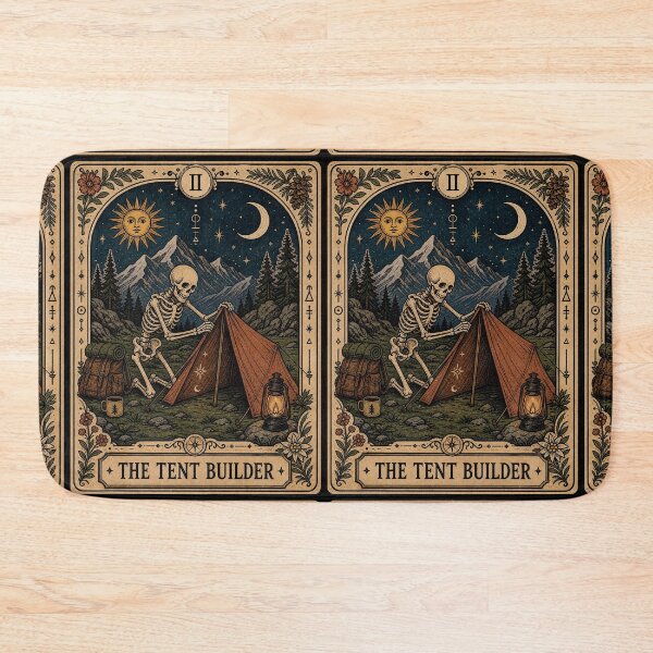 Item preview, The Tent Builder Tarot Art - Skeleton Backpacker Mountain Camper designed and sold by merchxwear.