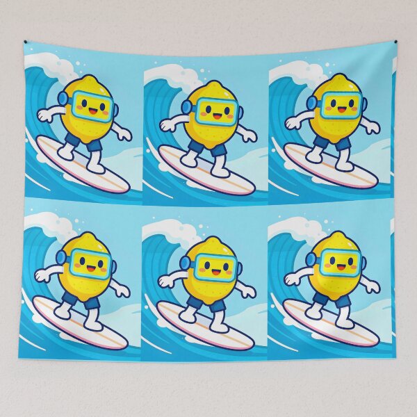 Item preview, Cute Surfing Lemon on Wave | Kawaii Cyber Summer Fruits designed and sold by Felia001.