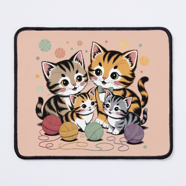 Item preview, Cute Cat Family with Yarn Ball | Adorable Cartoon Kitty Illustration for Cat Lovers designed and sold by MarJul.