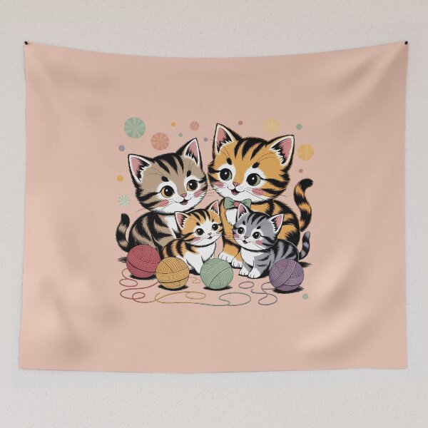 Item preview, Cute Cat Family with Yarn Ball | Adorable Cartoon Kitty Illustration for Cat Lovers designed and sold by MarJul.