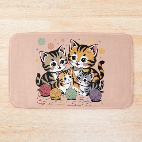 Item preview, Cute Cat Family with Yarn Ball | Adorable Cartoon Kitty Illustration for Cat Lovers designed and sold by MarJul.