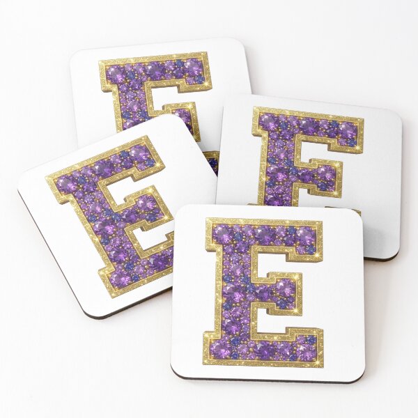 Item preview, Letter E with Purple & Gold Gemstones designed and sold by Rosy Images California.