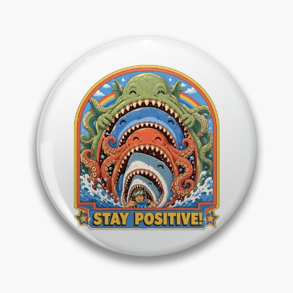 Item preview, Stay Positive x5 - Snorkeler, Shark, Megalodon, Kraken, Leviathan & Cthulhu Retro Ocean Monster Design designed and sold by Extravanganzza.