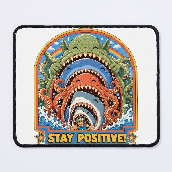 Item preview, Stay Positive x5 - Snorkeler, Shark, Megalodon, Kraken, Leviathan & Cthulhu Retro Ocean Monster Design designed and sold by Extravanganzza.