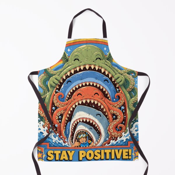 Item preview, Stay Positive x5 - Snorkeler, Shark, Megalodon, Kraken, Leviathan & Cthulhu Retro Ocean Monster Design designed and sold by Extravanganzza.