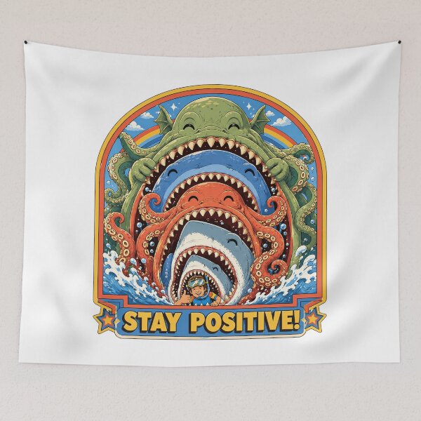 Item preview, Stay Positive x5 - Snorkeler, Shark, Megalodon, Kraken, Leviathan & Cthulhu Retro Ocean Monster Design designed and sold by Extravanganzza.