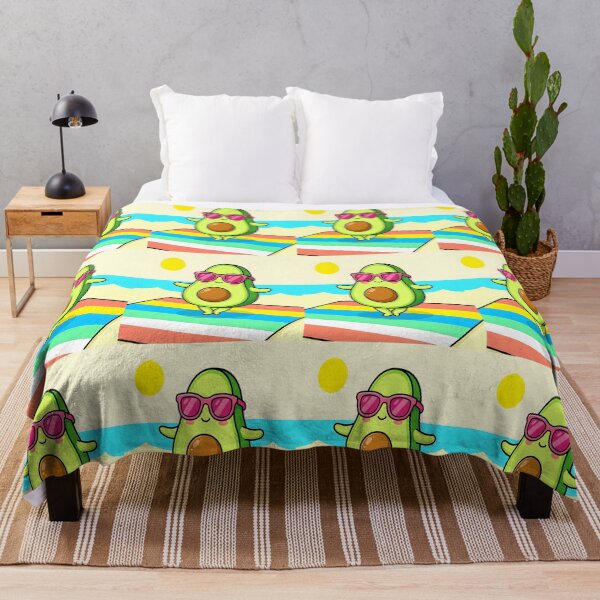 Item preview, Kawaii Avocado on Beach Towel | Summer Vacation Food Art designed and sold by Felia001.