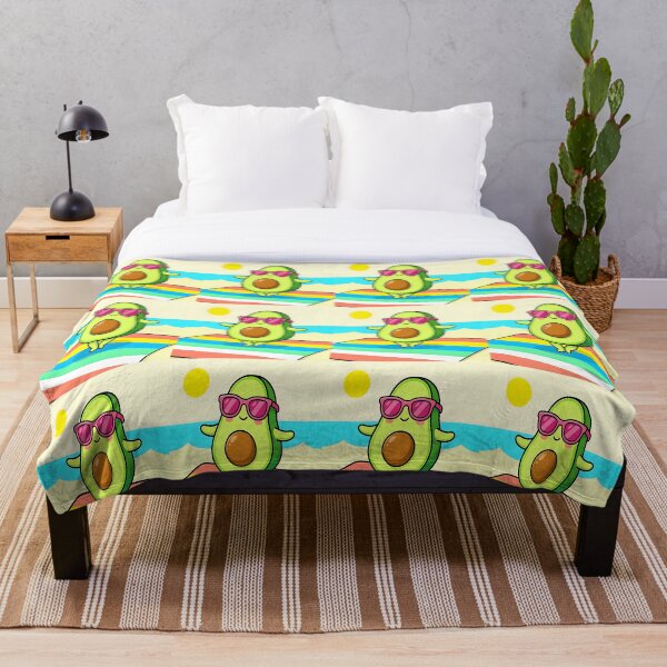 Item preview, Kawaii Avocado on Beach Towel | Summer Vacation Food Art designed and sold by Felia001.