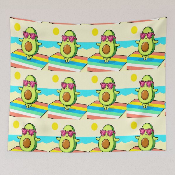 Item preview, Kawaii Avocado on Beach Towel | Summer Vacation Food Art designed and sold by Felia001.