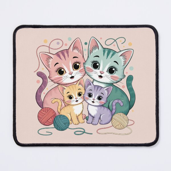 Item preview, Cute Cat Family with Yarn Ball | Adorable Cartoon Kitty Illustration for Cat Lovers designed and sold by MarJul.