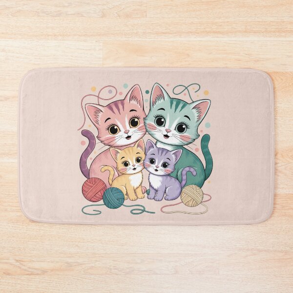Item preview, Cute Cat Family with Yarn Ball | Adorable Cartoon Kitty Illustration for Cat Lovers designed and sold by MarJul.