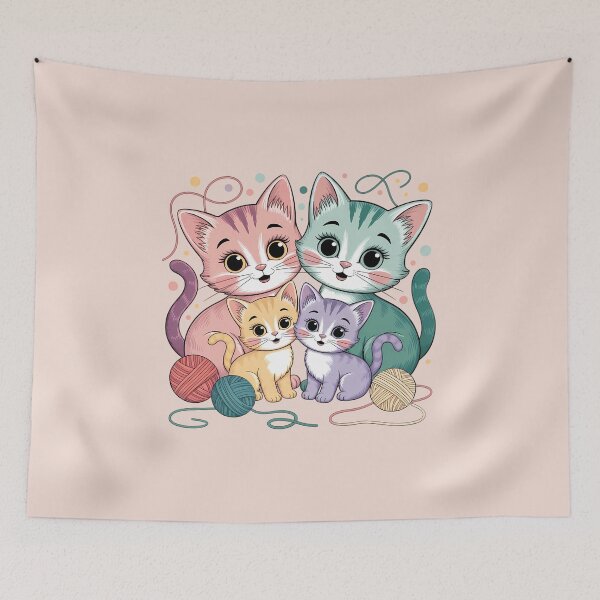 Item preview, Cute Cat Family with Yarn Ball | Adorable Cartoon Kitty Illustration for Cat Lovers designed and sold by MarJul.