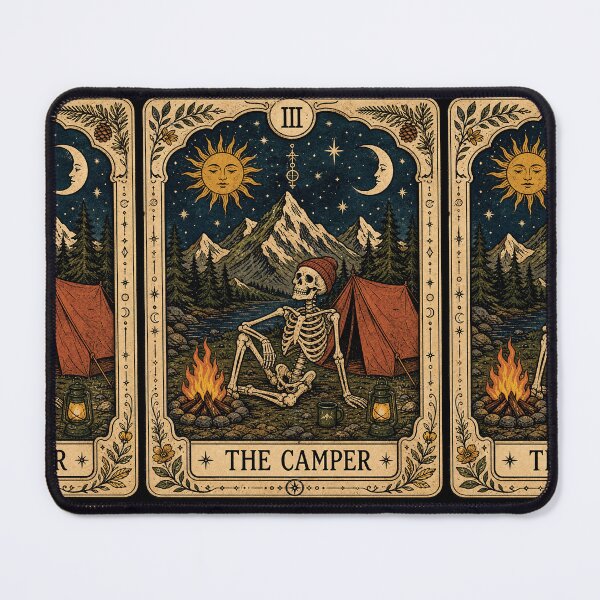 Item preview, The Camper Tarot Art - Skeleton Backpacker Mountain Camper designed and sold by merchxwear.