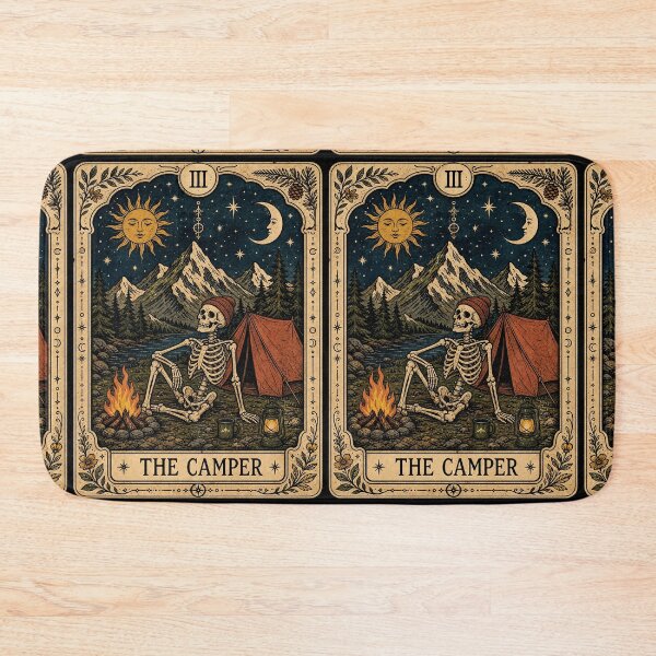 Item preview, The Camper Tarot Art - Skeleton Backpacker Mountain Camper designed and sold by merchxwear.