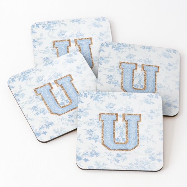 Item preview, Floral blue preppy glitter monogram letter prints U designed and sold by SimplebutSweet.