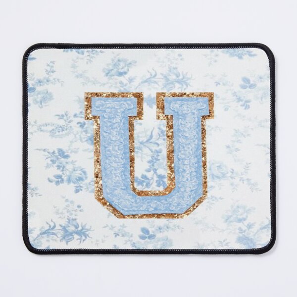 Item preview, Floral blue preppy glitter monogram letter prints U designed and sold by SimplebutSweet.