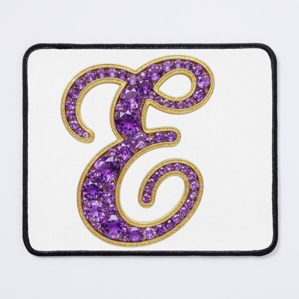 Item preview, Letter E Cursive Purple & Gold Gems designed and sold by Rosy Images California.