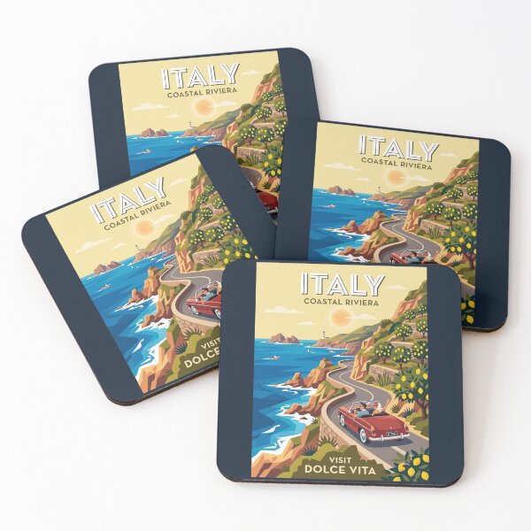 Item preview, Amalfi Coast Italian Convertible Car Vintage Travel Poster designed and sold by RetroRewind Studio.