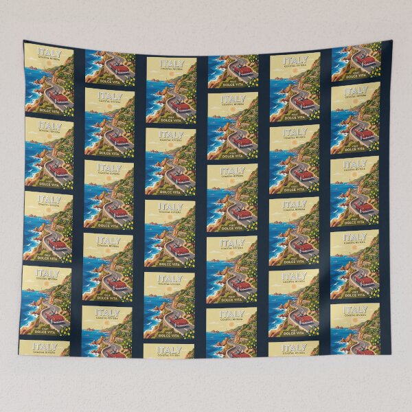 Item preview, Amalfi Coast Italian Convertible Car Vintage Travel Poster designed and sold by RetroRewind Studio.