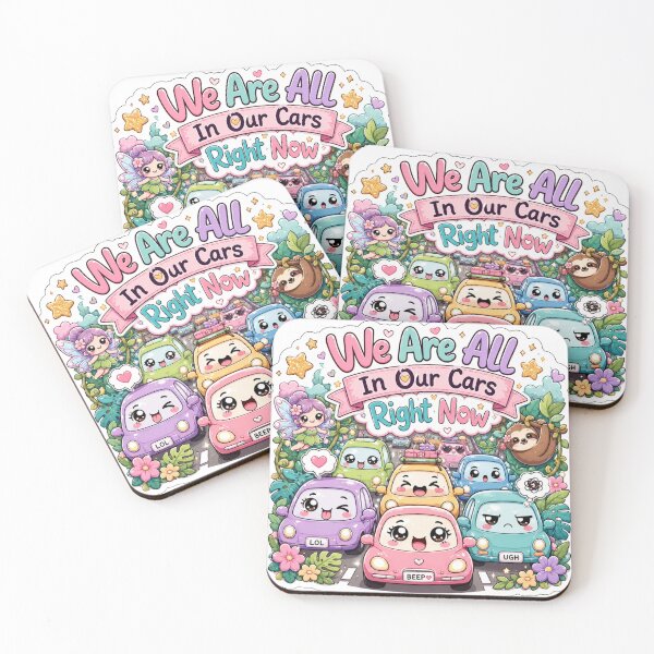 Item preview, We Are All In Our Cars Right Now Sticker | Cute Kawaii Traffic Jam Cars Meme | Funny Chibi Car Cartoon Vinyl Decal designed and sold by Sidra digital art 8277237.