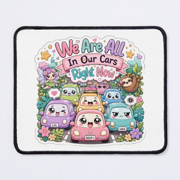 Item preview, We Are All In Our Cars Right Now Sticker | Cute Kawaii Traffic Jam Cars Meme | Funny Chibi Car Cartoon Vinyl Decal designed and sold by Sidra digital art 8277237.
