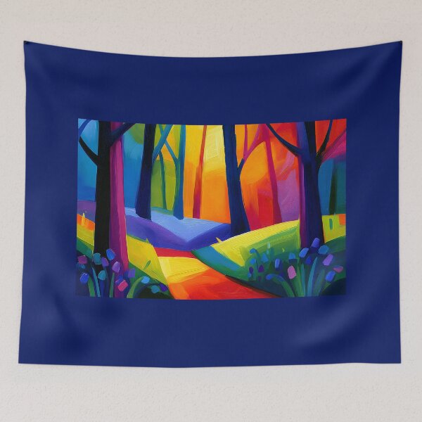Item preview, Bluebell Forest Reverie - Whimsical Woodland Colors Beneath Tall Trees and Vibrant Light designed and sold by OlfactoART Studio.