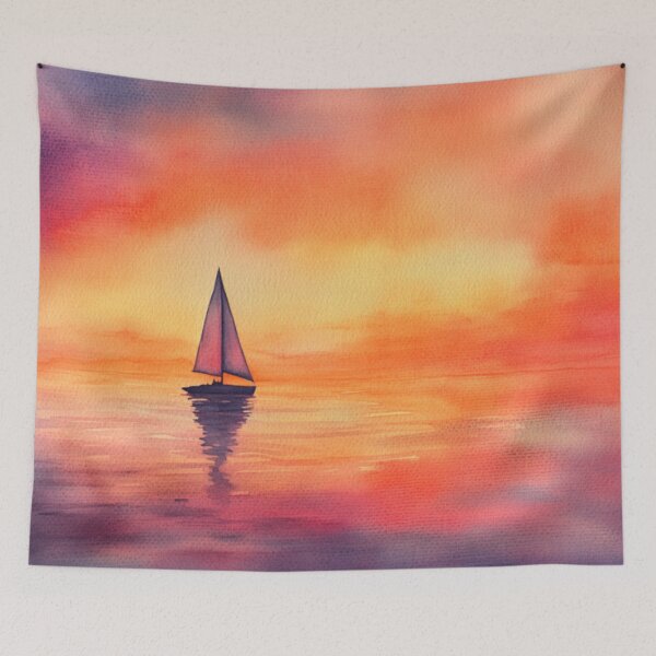 Item preview, Sunset Sailboat Wall Art | Coastal Watercolor Print | Ocean Serenity Decor designed and sold by GSizzle1.