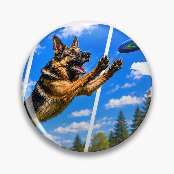 Item preview, German Shepherd Frisbee Catch – Action Packed Dog Art designed and sold by WhatASunShine.
