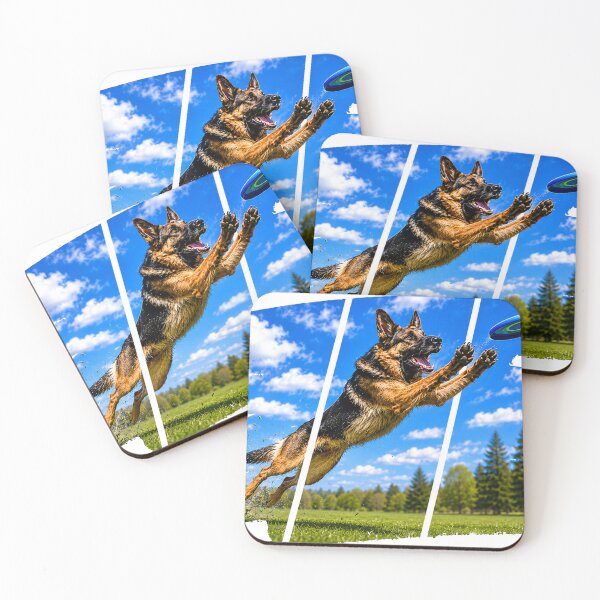 Item preview, German Shepherd Frisbee Catch – Action Packed Dog Art designed and sold by WhatASunShine.