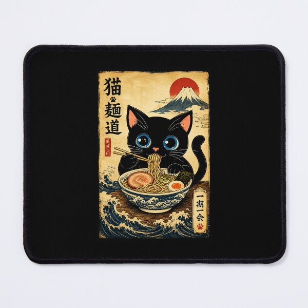 Item preview, Black Cat Ramen Ukiyo Style Poster with Japanese Wave designed and sold by eliramaison.