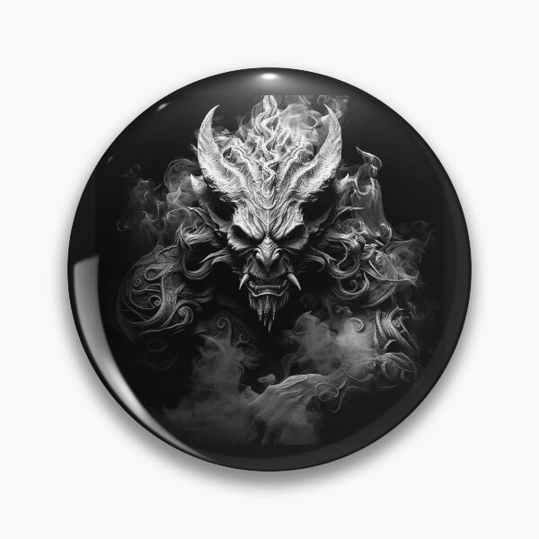 Item preview, Dark Smoke Demon Oni Mask Black and White Fantasy Horror Art designed and sold by inkoutninja.
