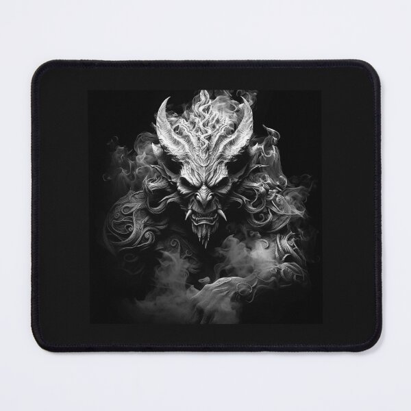 Item preview, Dark Smoke Demon Oni Mask Black and White Fantasy Horror Art designed and sold by inkoutninja.