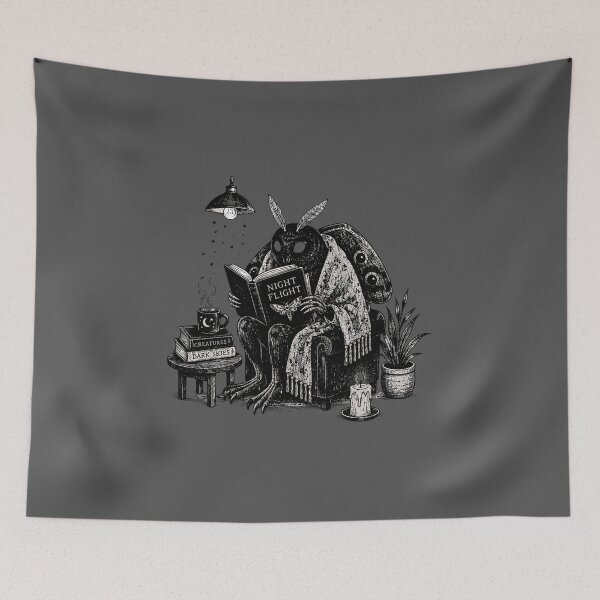 Item preview, Cozy Mothman Reading Night Flight Cryptid Illustration designed and sold by bosamji.