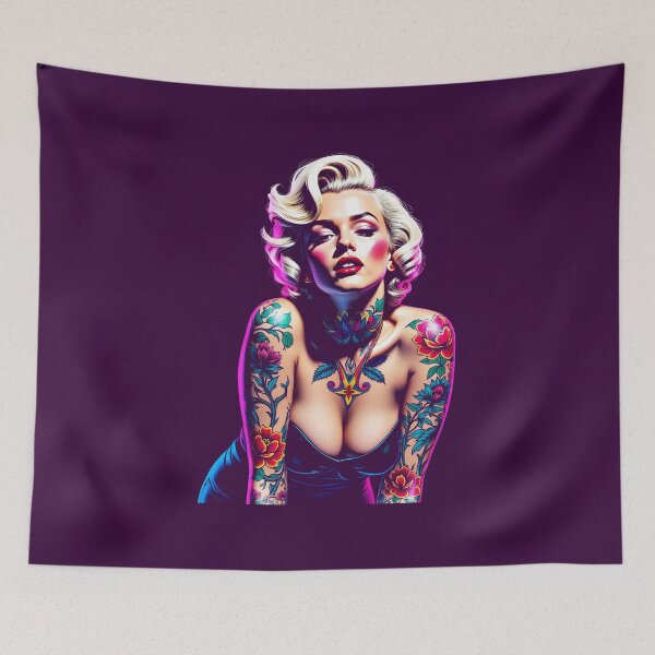Item preview, Tattooed Blonde Pin Up Girl with Floral Ink Retro Glam Art designed and sold by SouthPrint.