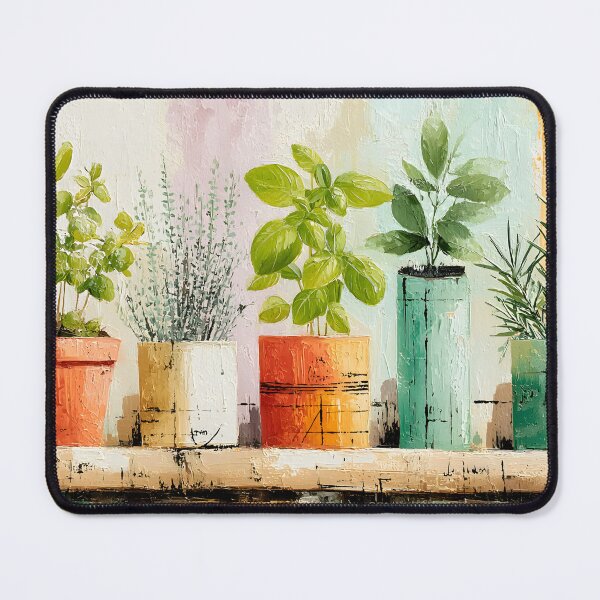 Item preview, Rustic Herb Shelf Garden - Vibrant Potted Herbs Bursting with Fresh Botanical Charm and Color designed and sold by OlfactoART Studio.