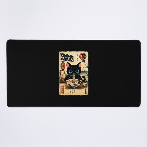 Item preview, Cute Black Cat Eating Ramen in Vintage Japanese Noodle Shop designed and sold by eliramaison.