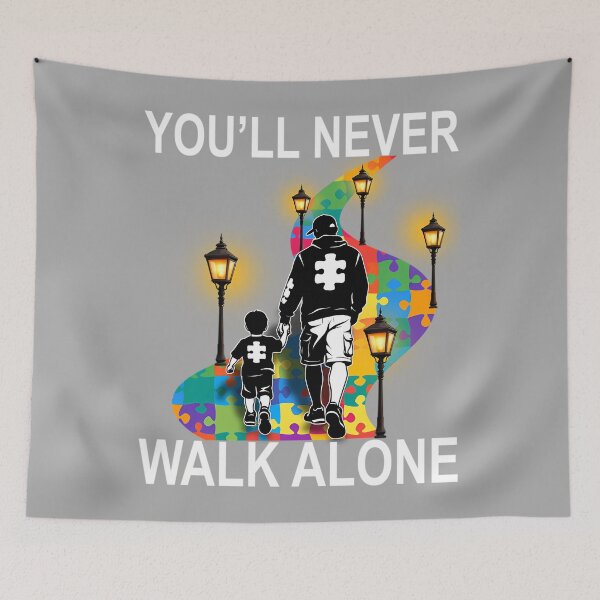 Item preview, Autism Dad Support Alone Puzzle You'll Never Walk Pullover Hoodie designed and sold by KathieFaugh.
