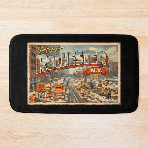 Item preview, Greetings from Rochester, NY vintage postcard - Road Work designed and sold by Flower City Fallout.