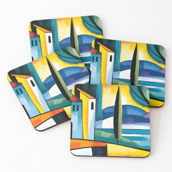 Item preview, Colorful Countryside Escape - Stylized Villa Tall Trees and Rolling Hills in Abstract Harmony designed and sold by OlfactoART Studio.
