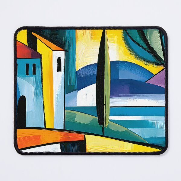 Item preview, Colorful Countryside Escape - Stylized Villa Tall Trees and Rolling Hills in Abstract Harmony designed and sold by OlfactoART Studio.